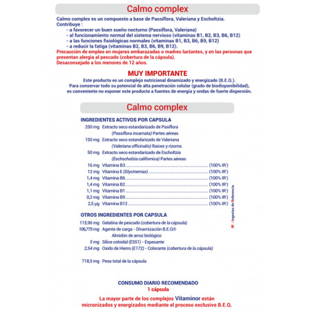 Comprar CALMO COMPLEX 60 CAP VITAMINOR online - Farmacia Coliseum