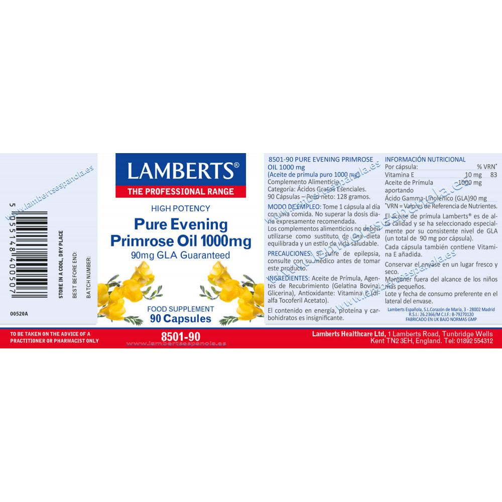 Comprar online PRIMULA (EVENING PRIMROSE) 1000 MG 90 CAP LAMBERTS