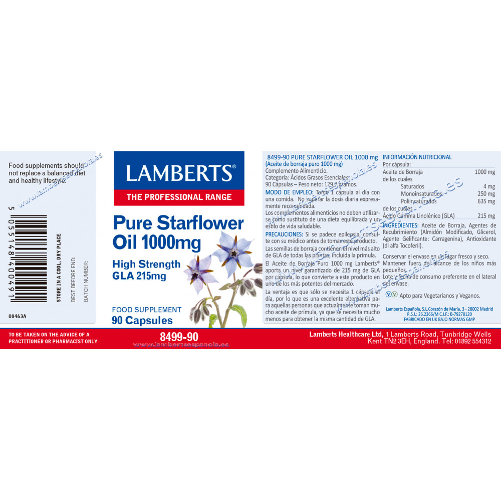 Comprar BORRAJA ACEITE (STARFLOWER) 1000 MG 90 CAP LAMBERTS online