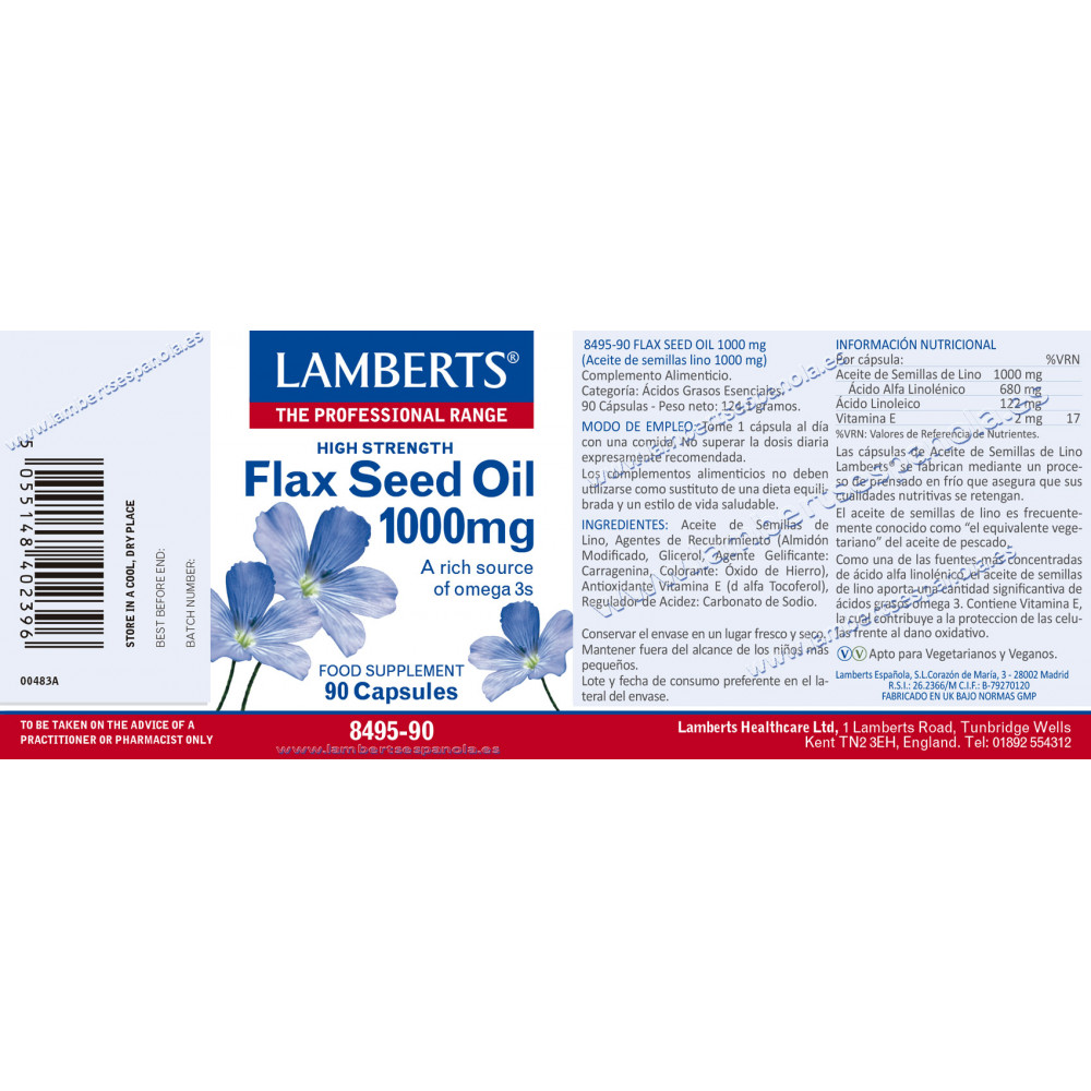 Comprar LINO SEMILLA ACEITE (FLAX SEED OIL) 1000 MG 90 CAP LAMBERTS