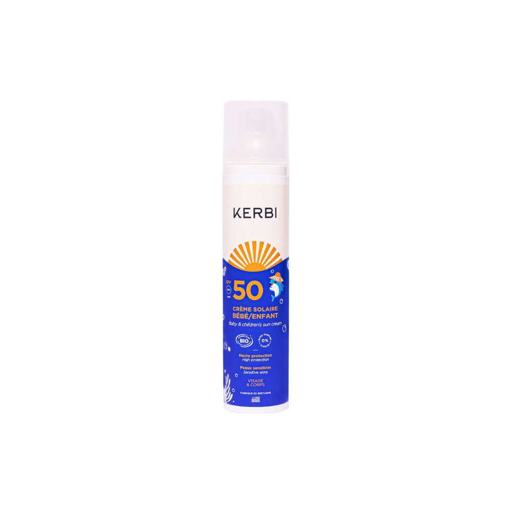 Comprar online PROTECTOR SOLAR BEBE NIÑO SPF 50 100 G CREMA ROSTRO CUERPO BIO KERBI - Farmacia Coliseum