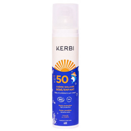 Comprar online PROTECTOR SOLAR BEBE NIÑO SPF 50 100 G CREMA ROSTRO CUERPO BIO KERBI - Farmacia Coliseum