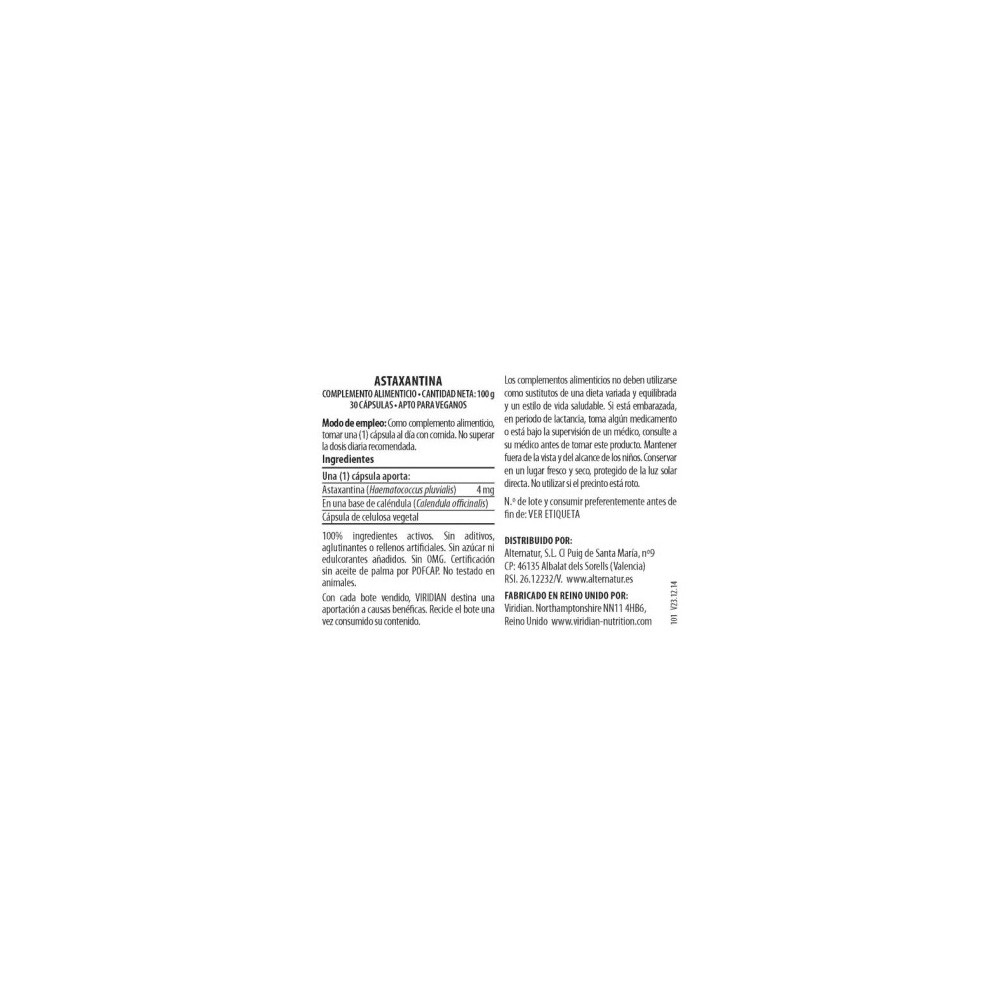 Comprar online ASTAXANTINA 30 CAP VIRIDIAN - Farmacia Coliseum