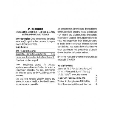 Comprar online ASTAXANTINA 30 CAP VIRIDIAN - Farmacia Coliseum