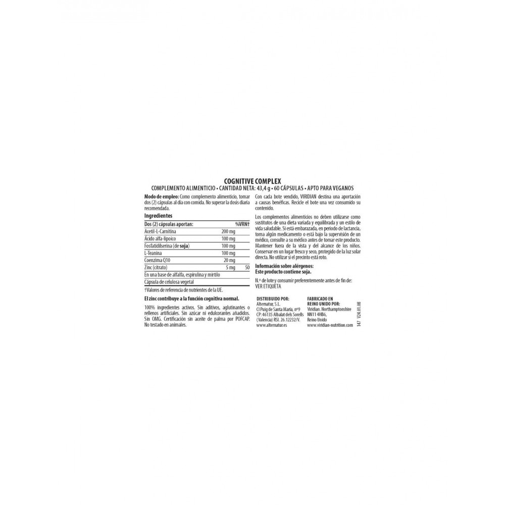 Comprar online COGNITIVE COMPLEX 60 CAP VIRIDIAN - Farmacia Coliseum