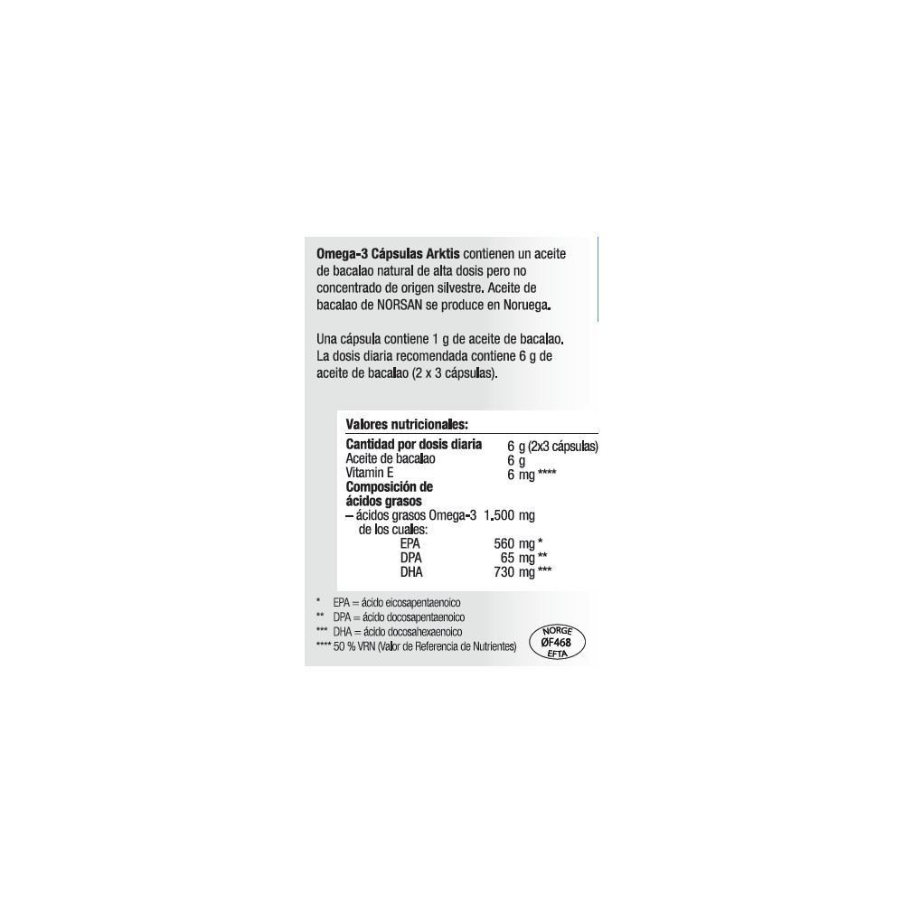 Comprar OMEGA 3 ARKTIS ACEITE HIGADO BACALAO 120 CAP NORSAN online - Farmacia Coliseum