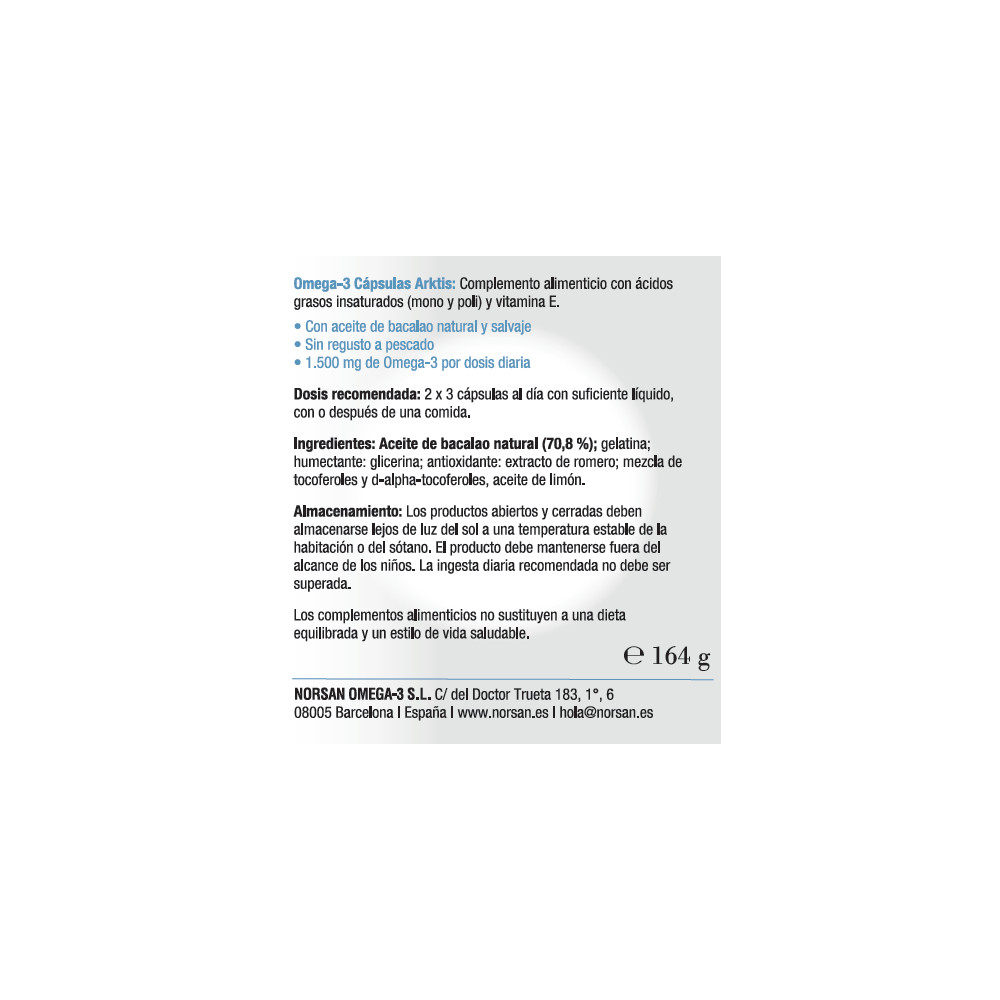 Comprar OMEGA 3 ARKTIS ACEITE HIGADO BACALAO 120 CAP NORSAN online - Farmacia Coliseum