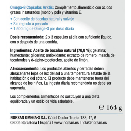 Comprar OMEGA 3 ARKTIS ACEITE HIGADO BACALAO 120 CAP NORSAN online - Farmacia Coliseum