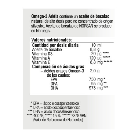 Comprar OMEGA 3 ARKTIS ACEITE HIGADO BACALAO 200 CC NORSAN online - Farmacia Coliseum