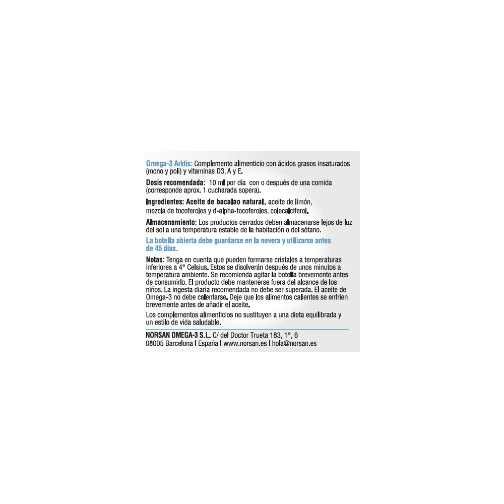 Comprar OMEGA 3 ARKTIS ACEITE HIGADO BACALAO 200 CC NORSAN online - Farmacia Coliseum