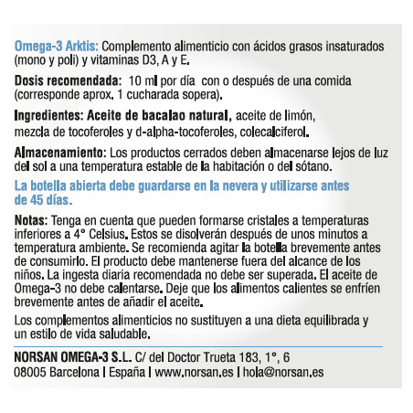 Comprar OMEGA 3 ARKTIS ACEITE HIGADO BACALAO 200 CC NORSAN online - Farmacia Coliseum