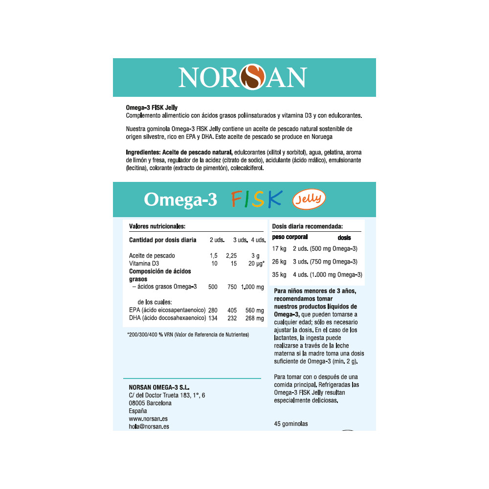 Comprar OMEGA 3 FISK JELLY JUNIOR 45 GOMINOLAS NORSAN online - Farmacia Coliseum