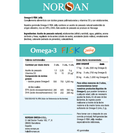 Comprar OMEGA 3 FISK JELLY JUNIOR 45 GOMINOLAS NORSAN online - Farmacia Coliseum