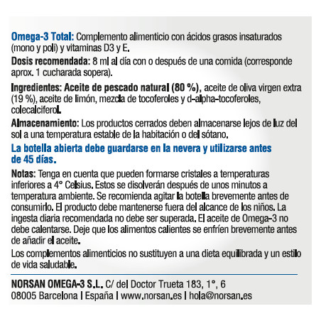 Comprar OMEGA 3 TOTAL NATURAL 200 CC NORSAN online - Farmacia Coliseum