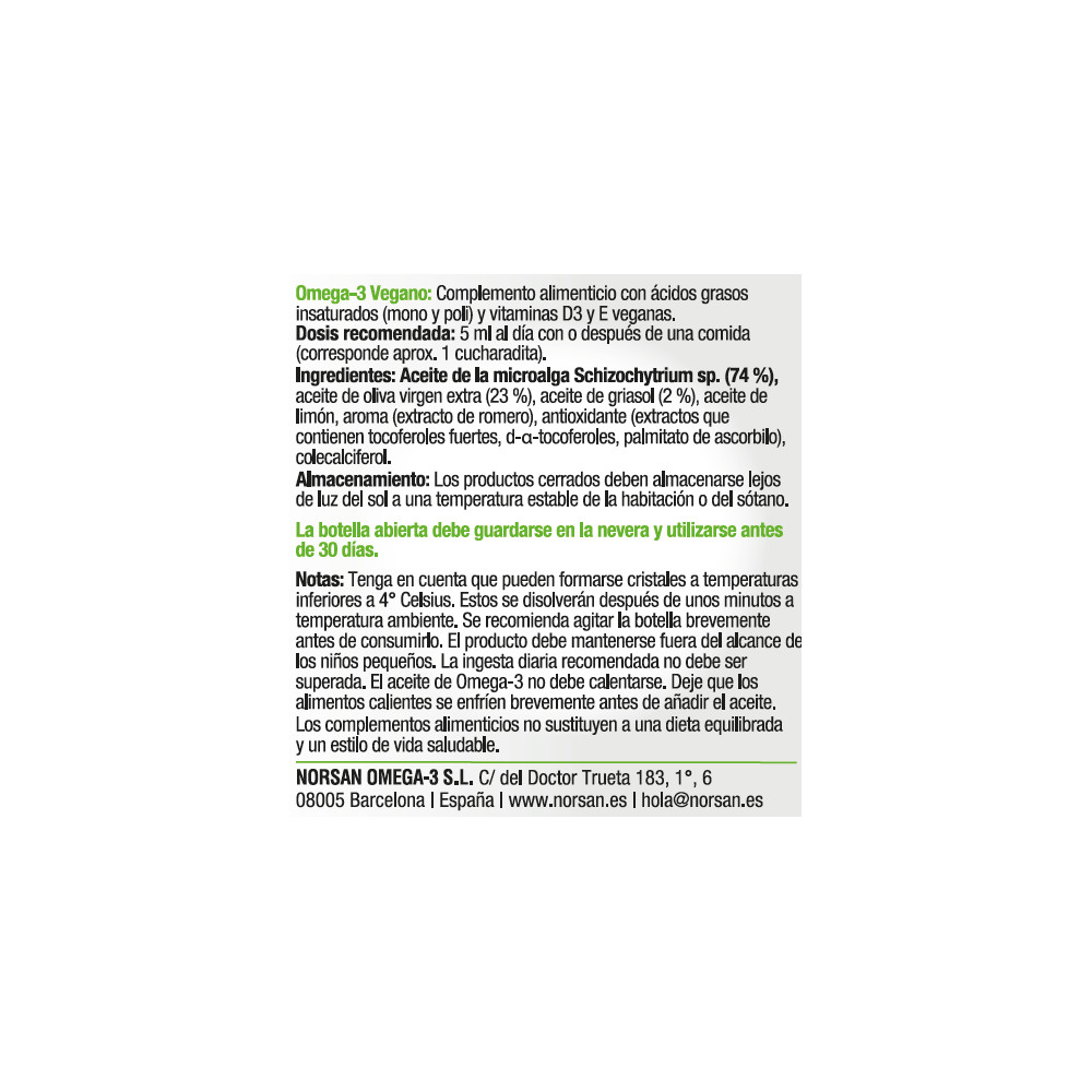 Comprar OMEGA 3 VEGANO 100 CC NORSAN online - Farmacia Coliseum