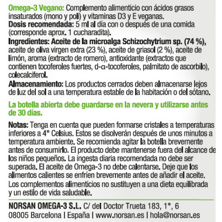 Comprar OMEGA 3 VEGANO 100 CC NORSAN online - Farmacia Coliseum