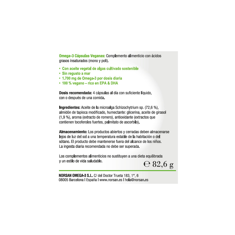 Comprar OMEGA 3 VEGANO 80 CAP NORSAN online - Farmacia Coliseum