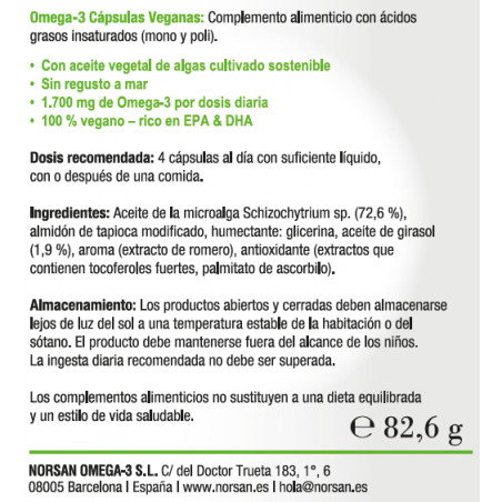 Comprar OMEGA 3 VEGANO 80 CAP NORSAN online - Farmacia Coliseum