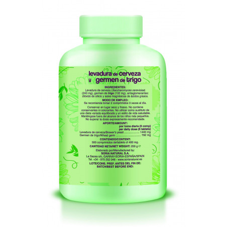 Comprar LEVADURA CERVEZA GERMEN DE TRIGO 500 COMP SORIA NATURAL