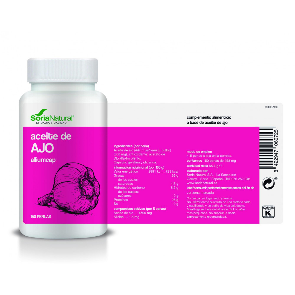 ALLIUMCAP PERLAS DE ACEITE DE AJO 150 PERLAS ALECOSOR SORIA NATURAL