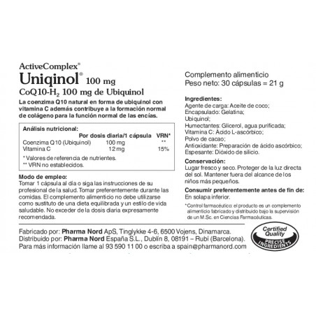 BIO ACTIVE Q10 UBIQUINOL100 MG 30 CAPS ACTIVECOMPLEX PHARMA NORD