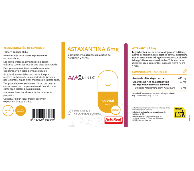 Comprar online ASTAXANTINA 6 MG 60 CAP AMCLINIC - Farmacia COliseum
