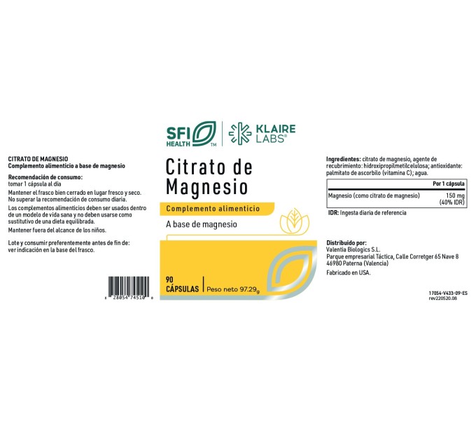 Comprar online MAGNESIO CITRATO 150 MG 90 CAP KLAIRE - Coliseum
