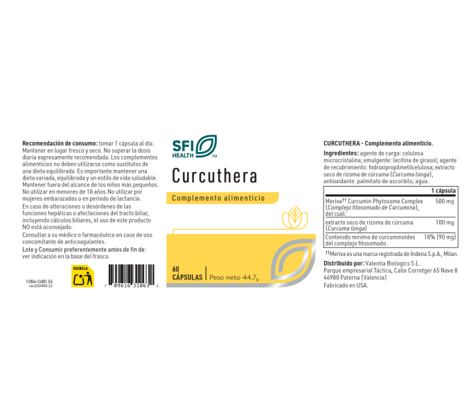 Comprar CURCUTHERA 60 CAP KLAIRE LABS VALENTIA BIOLOGICS online
