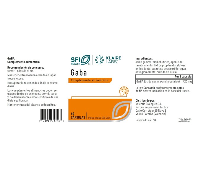 Comprar online GABA 420 MG 60 CAP SFI HEALTH KLAIRE LABS