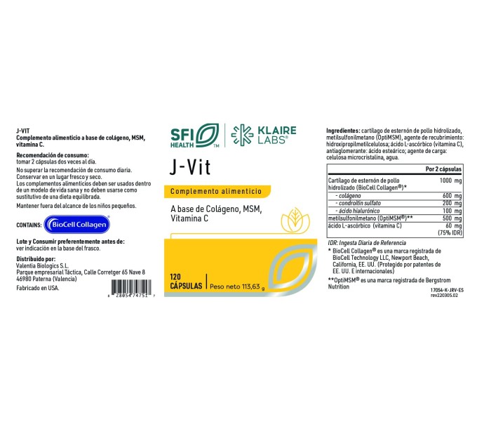 Comprar J-VIT 120 CAP SFI HEALTH KLAIRE LABS online - Coliseum