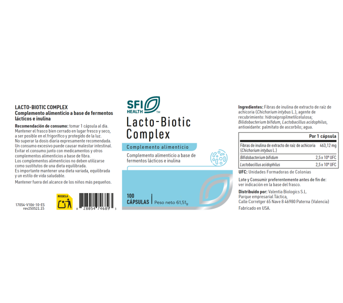 Comprar LACTOBIOTIC COMPLEX 100 CAP SFI HEALTH KLAIRE LABS