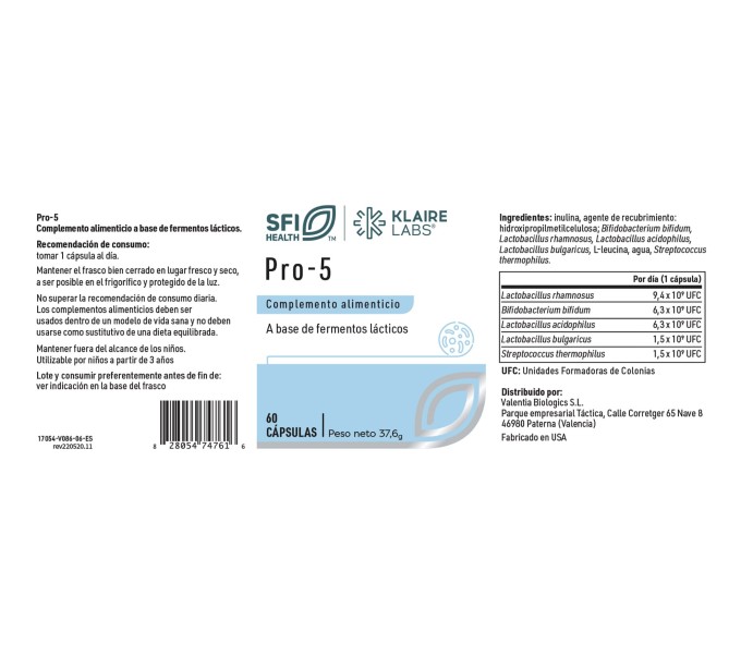 Comprar PRO-5 60 CAP SFI HEALTH KLAIRE LABS online - Coliseum