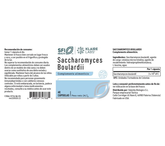 Comprar SACCHAROMYCES BOULARDII 60 CAP SFI HEALTH KLAIRE LABS