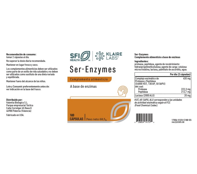 Comprar online SER-ENZYMES 180 CAP SFI HEALTH KLAIRE LABS- Coliseum