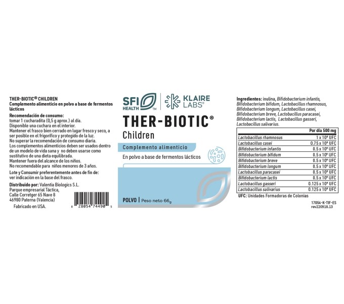 Comprar THER BIOTIC CHILDREN FORMULA 60 GRS SFI HEALTH KLAIRE LABS