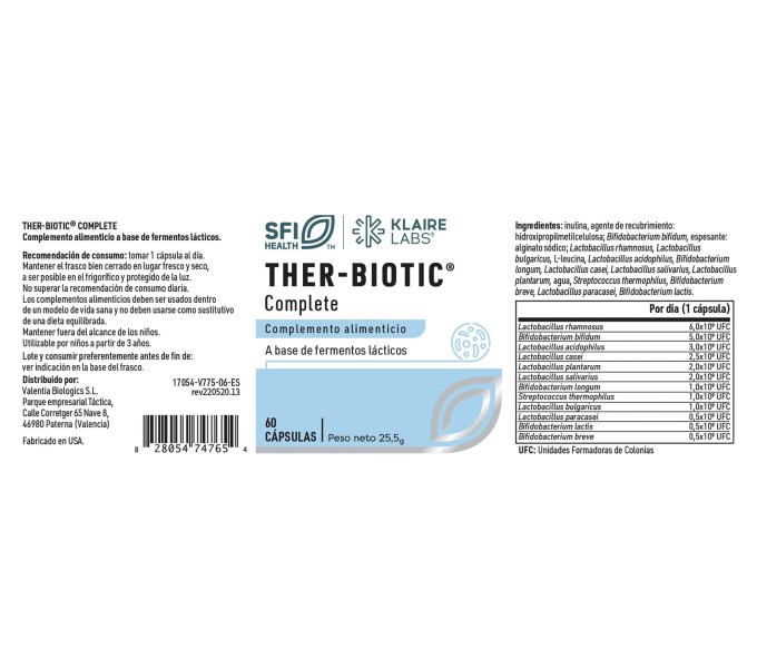 Comprar THER BIOTIC COMPLETE 60 CAPSULAS SFI HEALTH KLAIRE LABS