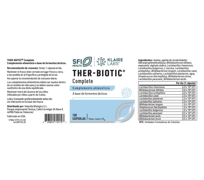 Comprar THER BIOTIC COMPLETE 120 CAPSULAS SFI HEALTH KLAIRE LABS