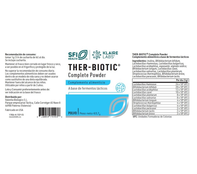 Comprar THER BIOTIC COMPLETE POWDER 60 GRS SFI HEALTH KLAIRE LABS