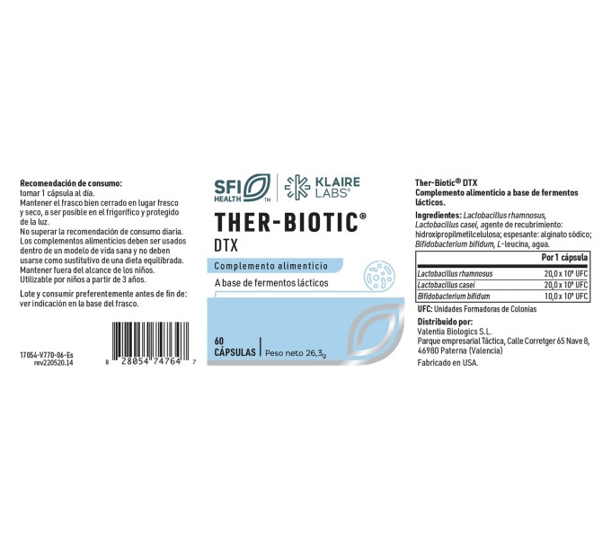 Comprar online THER BIOTIC DETOX 60 CAP SFI HEALTH KLAIRE LABS