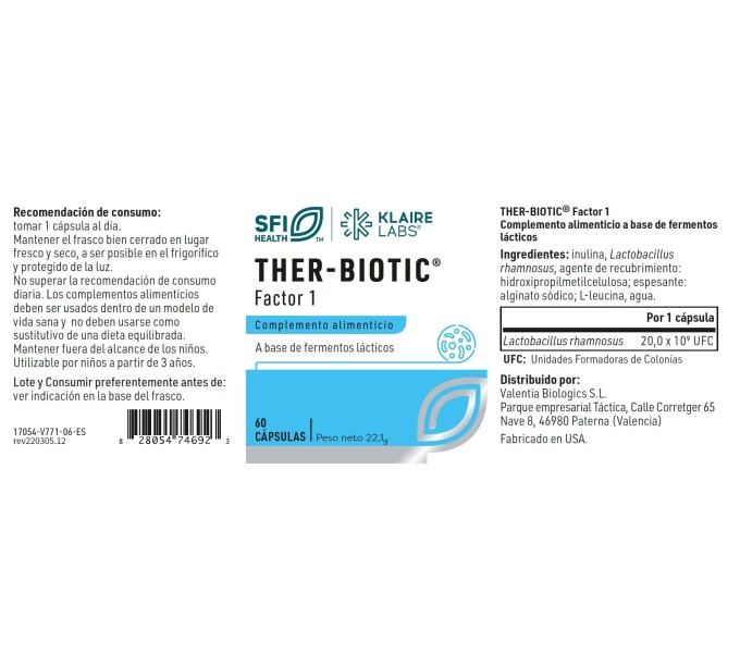Comprar THER BIOTIC FACTOR 1 60 CAP SFI HEALTH KLAIRE LABS online - Coliseum