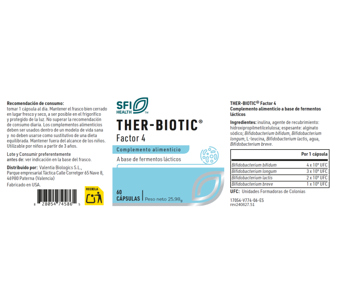 Comprar online THER BIOTIC FACTOR 4 60 CAP SFI HEALTH KLAIRE LABS - Coliseum