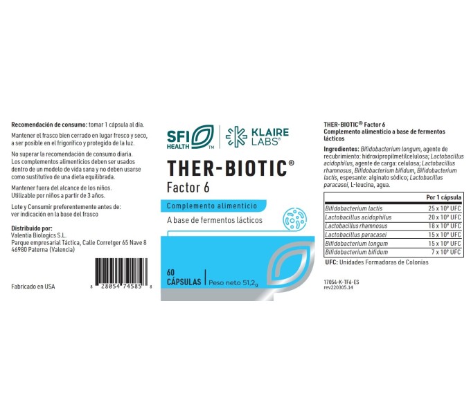 Comprar online THER BIOTIC FACTOR 6 60 CAP SFI HEALTH KLAIRE LABS - Coliseum