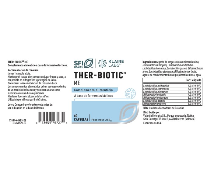 Comprar online THER BIOTIC METABOLIC FORMULA 60 CAP SFI HEALTH KLAIRE LABS