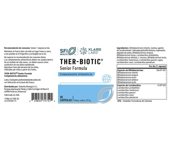 Comprar online THER BIOTIC SENIOR FORMULA 60 CAP SFI HEALTH KLAIRE LABS- Coliseum