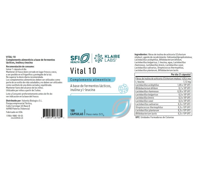 Comprar online VITAL 10 100 CAP SFI HEALTH KLAIRE LABS - Coliseum