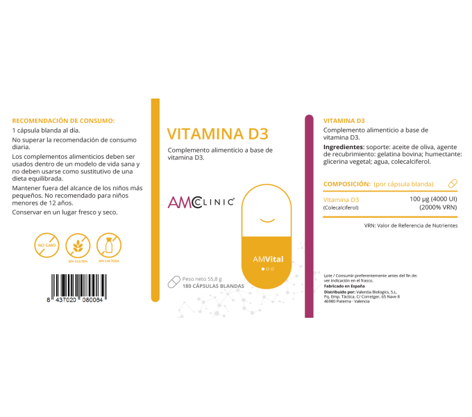 Comprar online VITAMINA D3 4000 UI 180 CAP AMCLINIC -Farmacia Coliseum