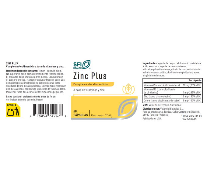 Comprar online ZINC PLUS 60 CAP SFI HEALTH KLAIRE LABS - Coliseum