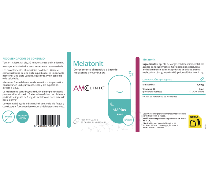 Comprar online MELATONIT 60 CAP AMCLINIC VALENTIA BIOLOGICS - Coliseum