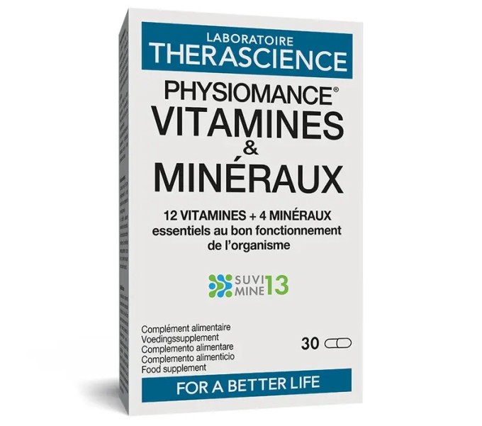 Comprar VITAMINAS Y MINERALES 90 CAPS PHYSIOMANCE THERASCIENCE online - Farmacia Coliseum