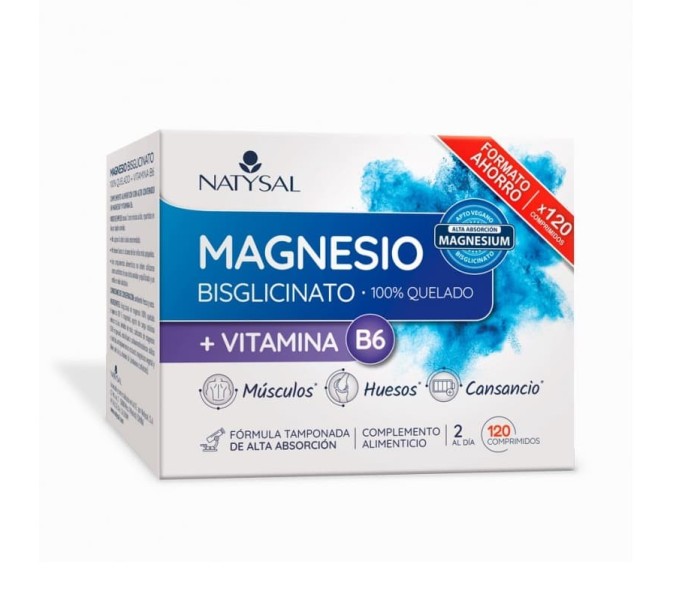 Comprar online MAGNESIO BISGLICINATO VITAMINA B6 VEGAN SIN GLUTEN 120 COMP NATYSAL - Farmacia Coliseum